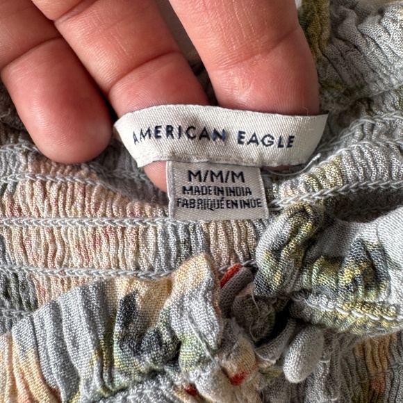 American Eagle Smocked Tube Top Ruffle Hem Blue Floral Medium Festival Y2K - Picture 10 of 14